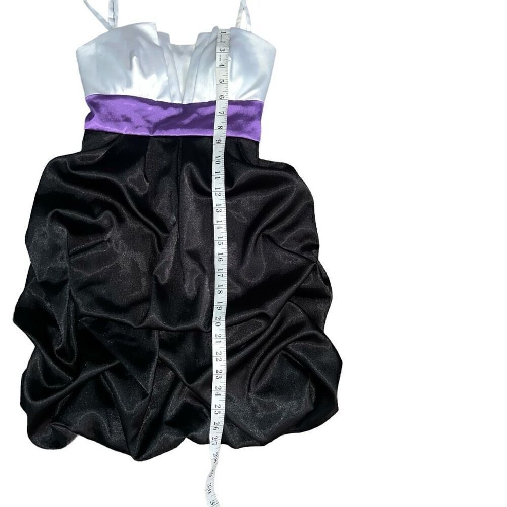 IZ BYER DRESS Color Block Junior Ruffle White Purple Black Tie Back Dress Size 5 - Picture 8 of 8